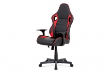 Kancelářská židle - černá ekokůže, červená látka MESH, houpací mech., plastový k