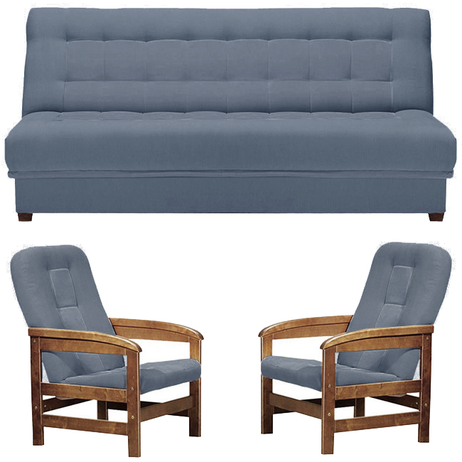 Sedací sestava TOFFI 3+1+1 | rozkládací + úložný prostor | VÝBĚR TKANIN a ODSTÍNU DŘEVA