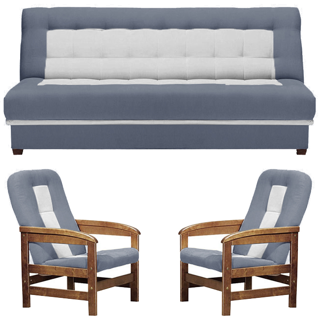 Sedací sestava TOFFI 3+1+1 | rozkládací + úložný prostor | VÝBĚR TKANIN a ODSTÍNU DŘEVA