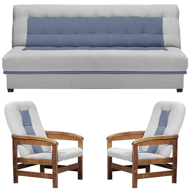 Sedací sestava TOFFI 3+1+1 | rozkládací + úložný prostor | VÝBĚR TKANIN a ODSTÍNU DŘEVA