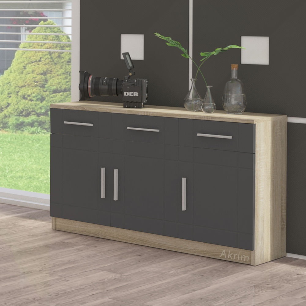 Komoda Paris 3F3S | 103,4 cm | sonoma/grafit MDF