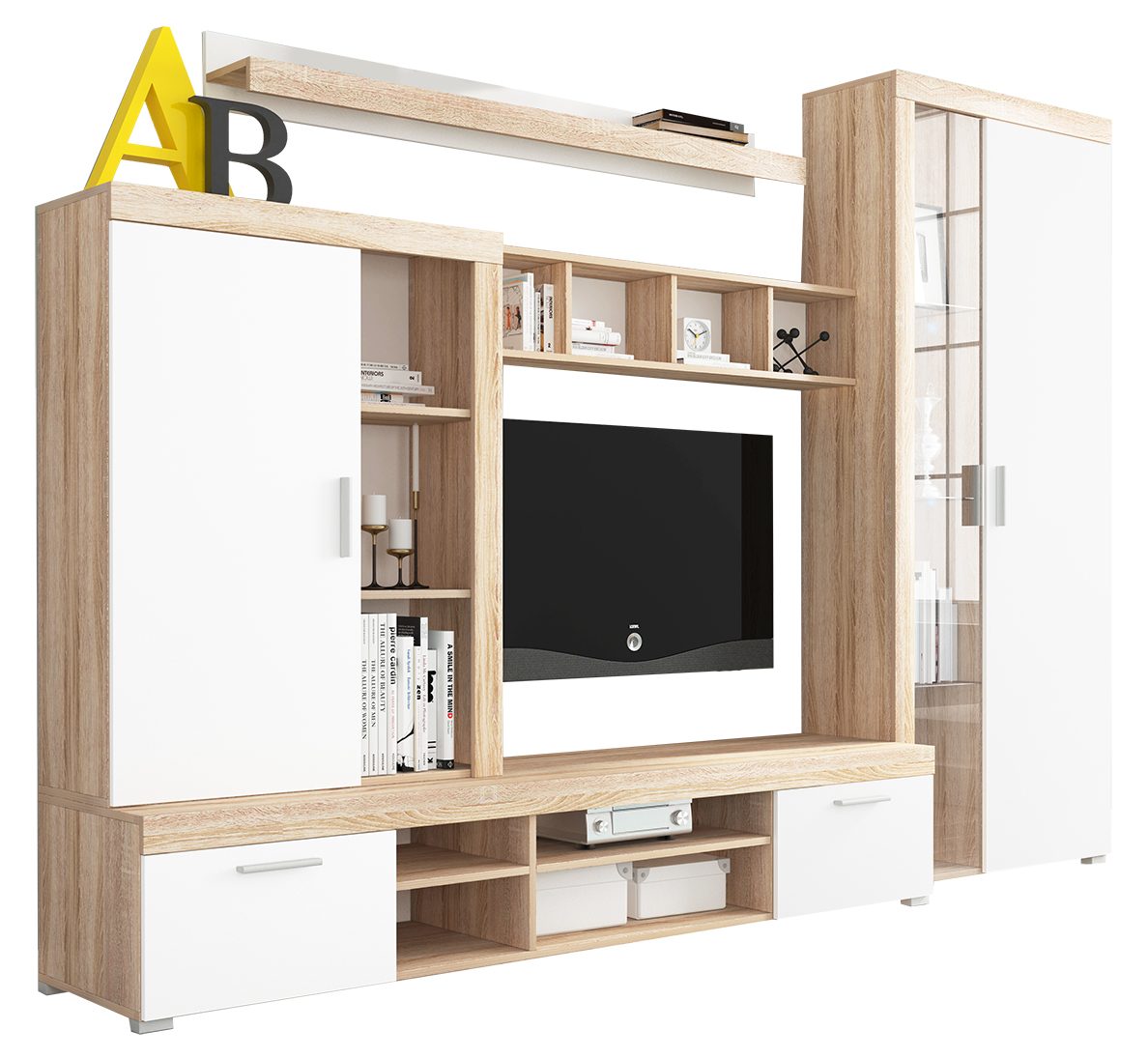 Obývací stěna Tom - sonoma/bílá SKLADEM 1 ks