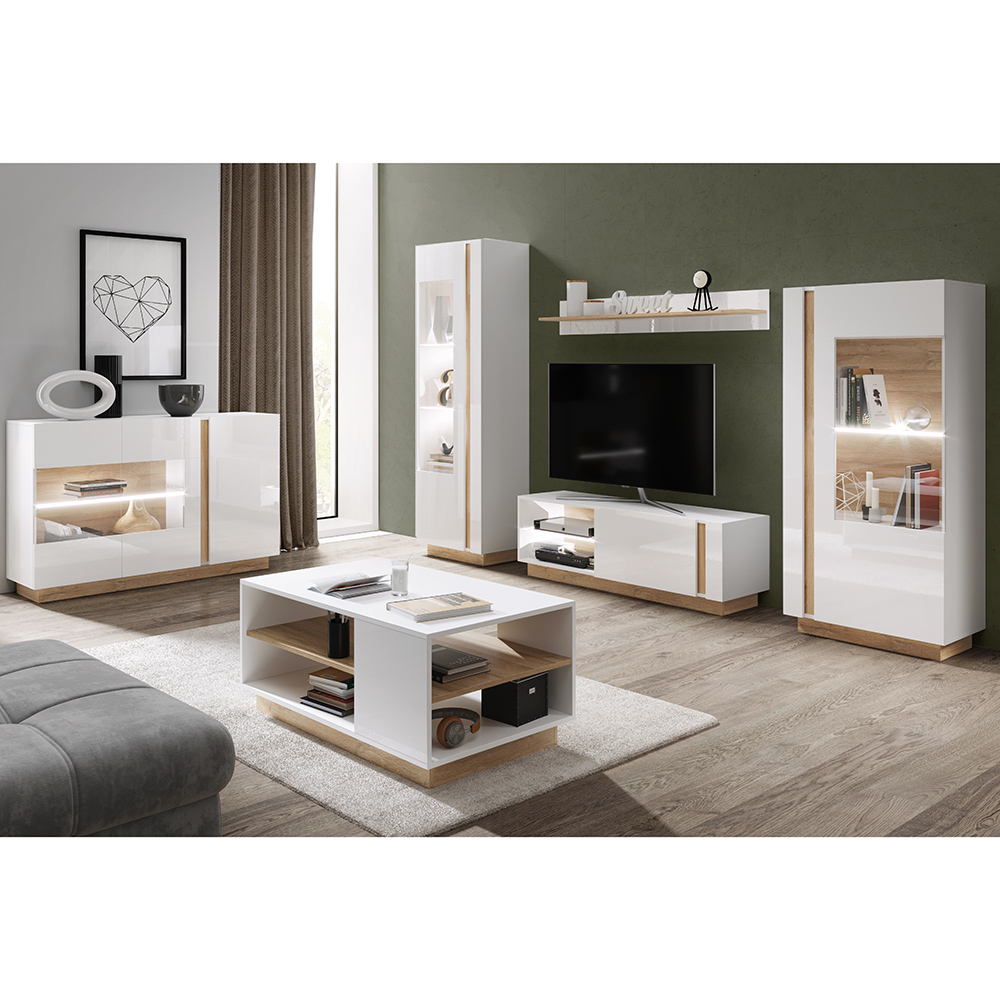 ARCO | závěsná vitrína 96 | 96,5 cm | PUSH OPEN | bílá mat/lesk/dub grandson