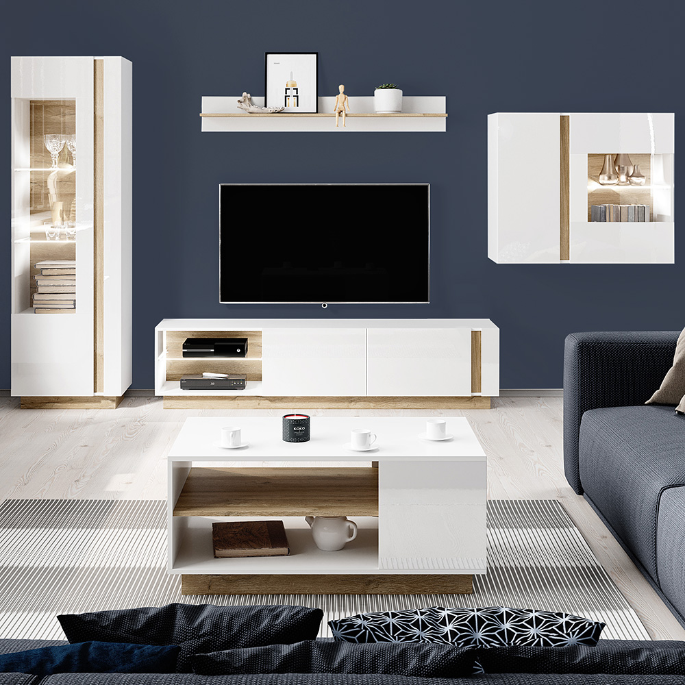 ARCO | konferenční stolek | 100x60 cm | bílá mat/lesk/dub grandson