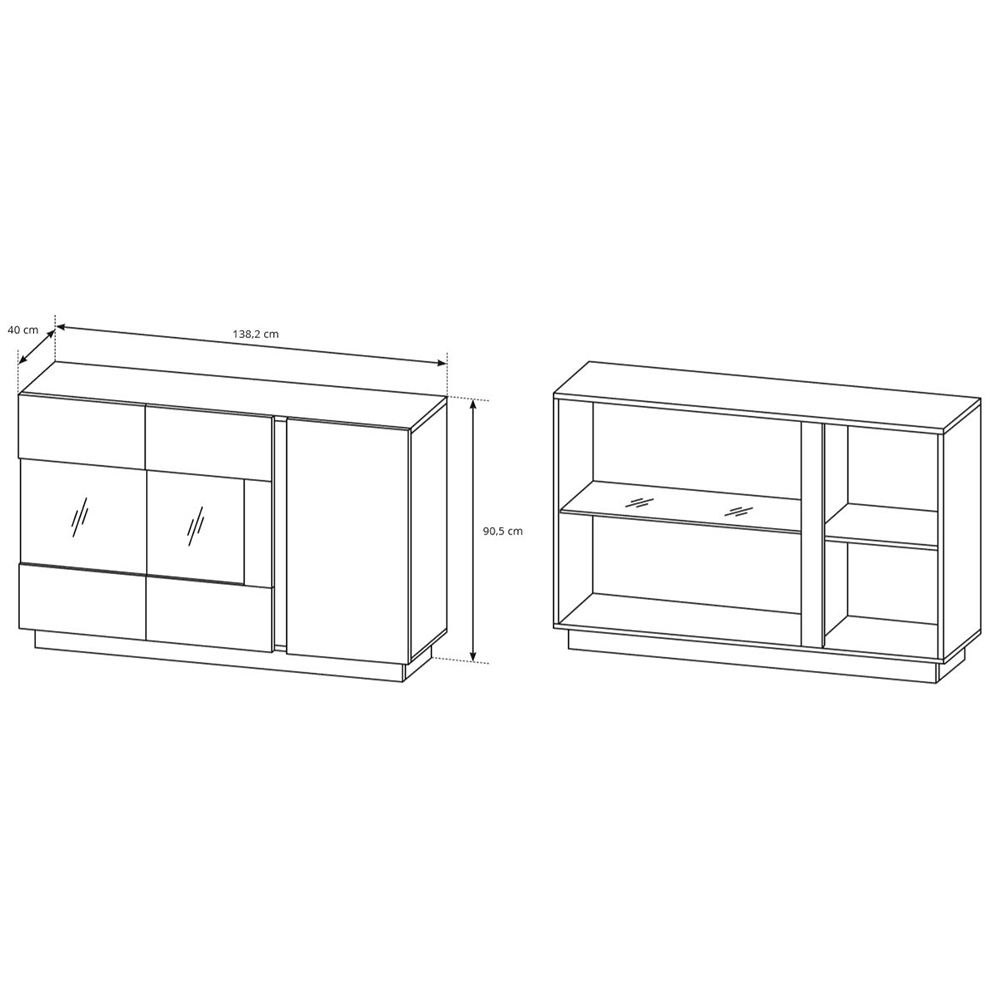 Obývací stěna ARCO s komodou | 6 dílů | 270 cm + 138 cm + 100x60 cm | bílá mat/lesk/dub grandson