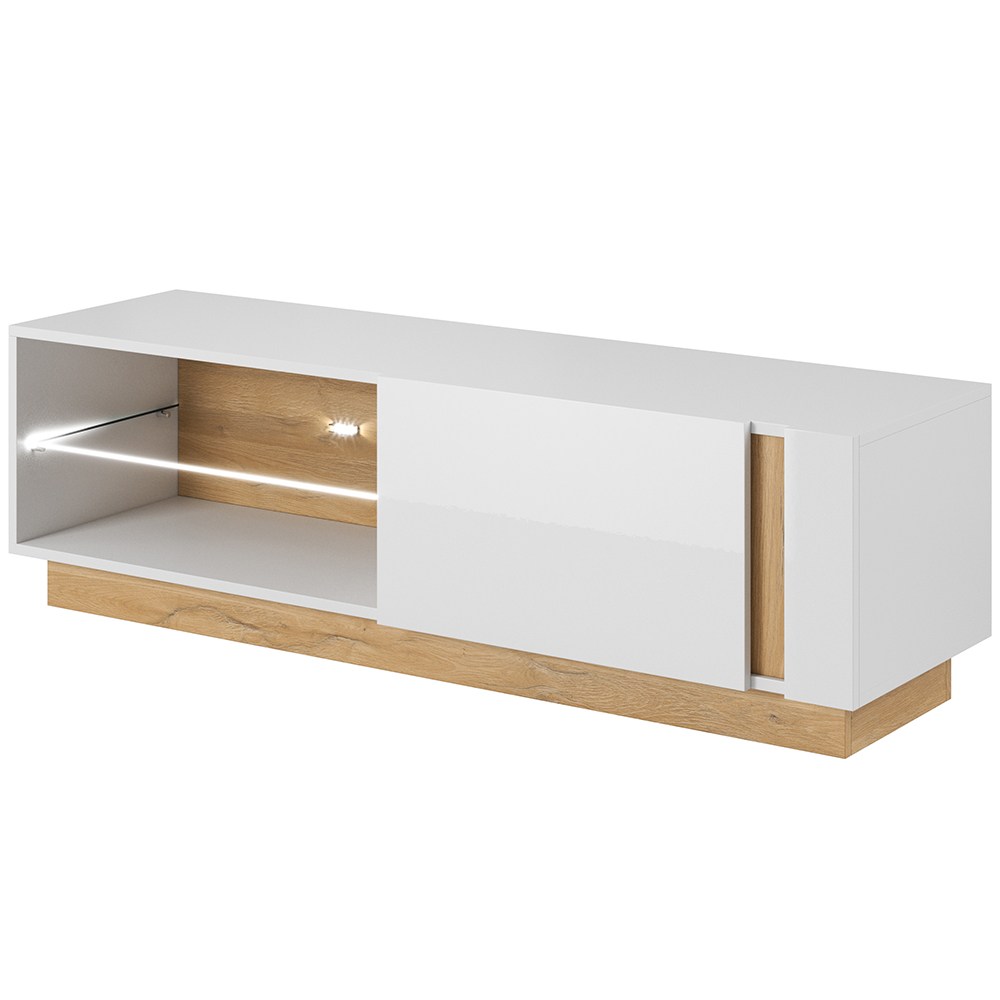 Obývací stěna ARCO s komodou | 6 dílů | 270 cm + 138 cm + 100x60 cm | bílá mat/lesk/dub grandson