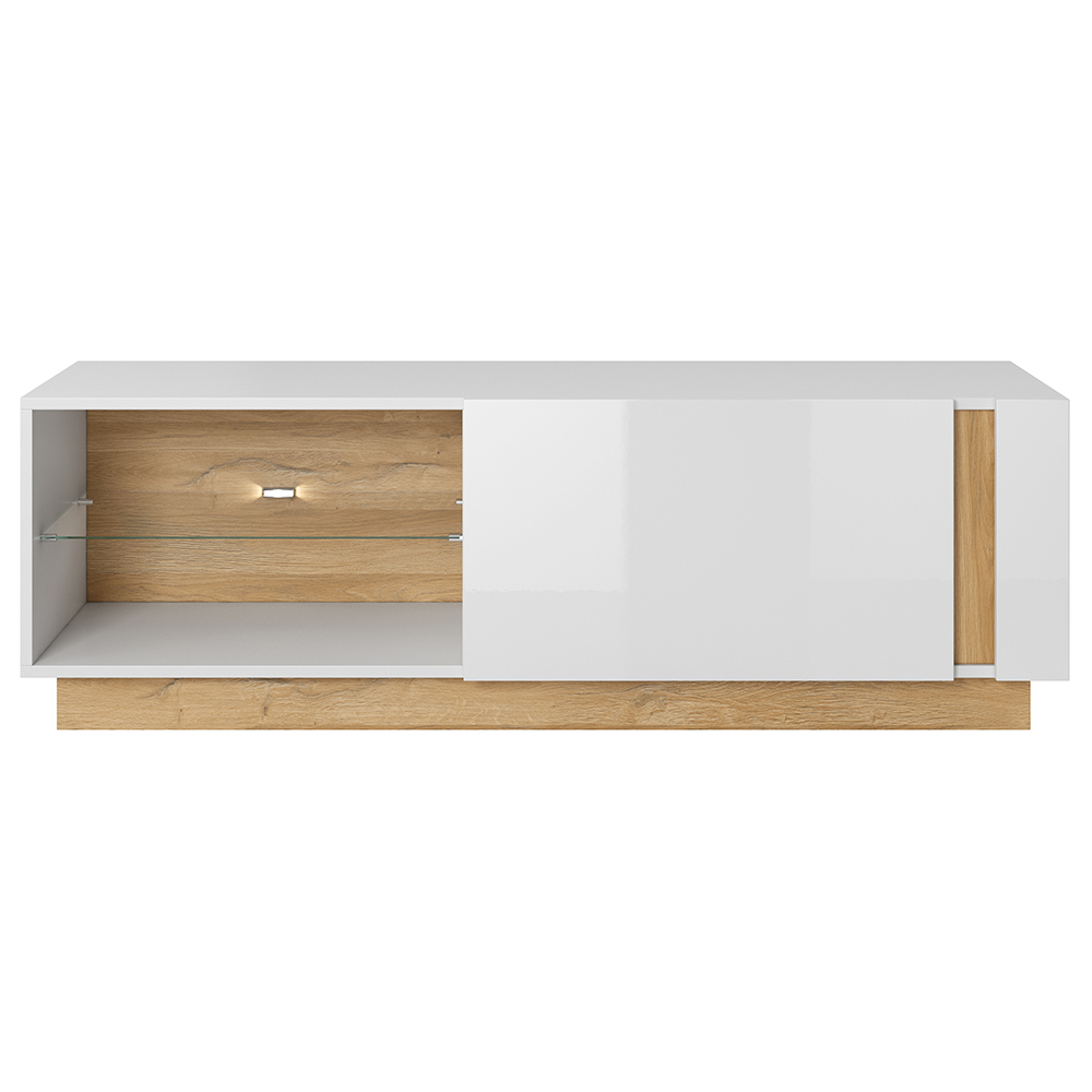 Obývací stěna ARCO s komodou | 6 dílů | 270 cm + 138 cm + 100x60 cm | bílá mat/lesk/dub grandson