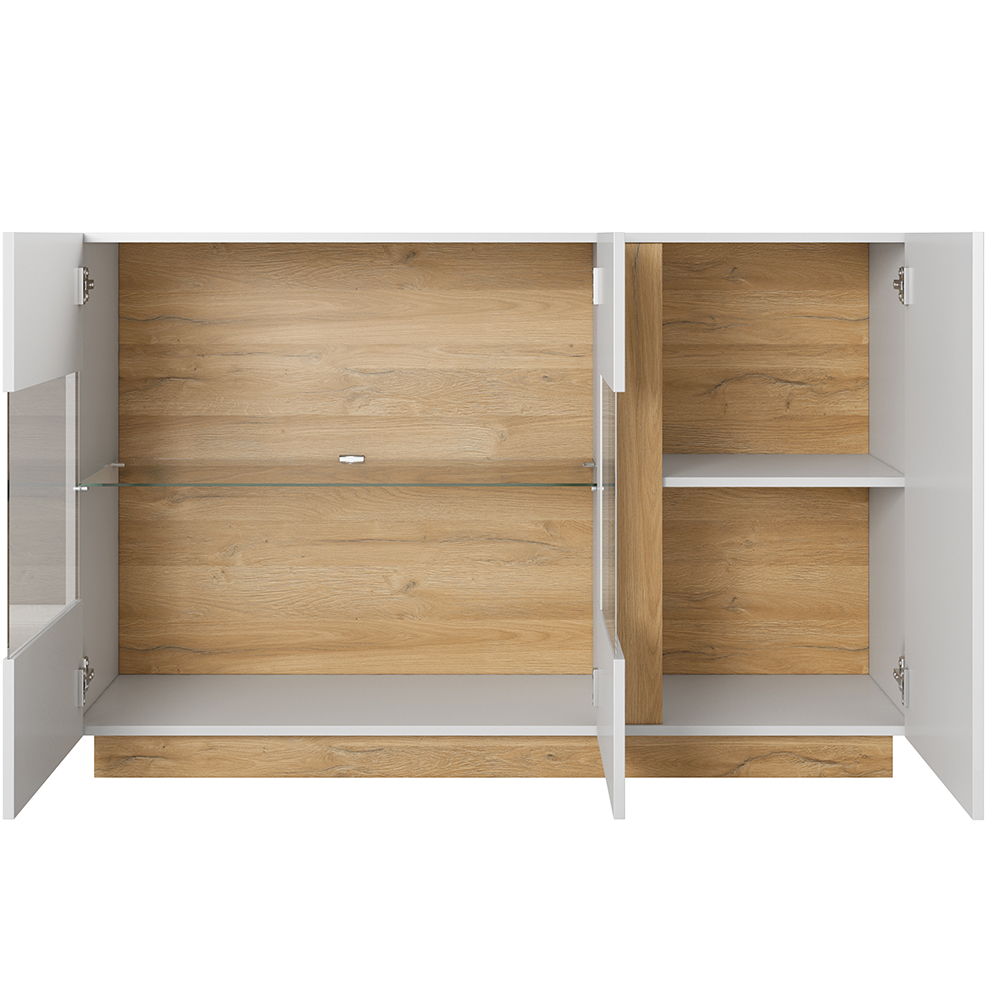 Obývací stěna ARCO s komodou | 6 dílů | 270 cm + 138 cm + 100x60 cm | bílá mat/lesk/dub grandson