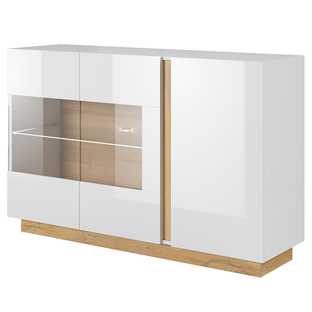 Obývací stěna ARCO s komodou | 6 dílů | 270 cm + 138 cm + 100x60 cm | bílá mat/lesk/dub grandson