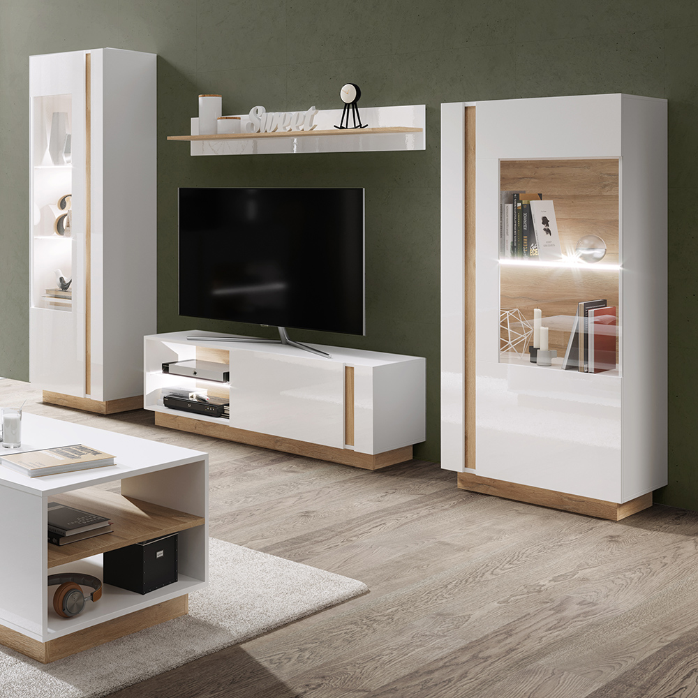 Obývací stěna ARCO | 4 díly | 270 cm | PUSH OPEN | bílá mat/lesk/dub grandson