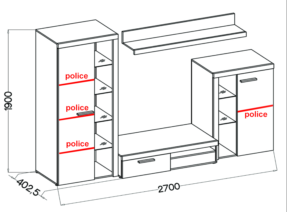 Obývací stěna Rumba + komoda - bílá