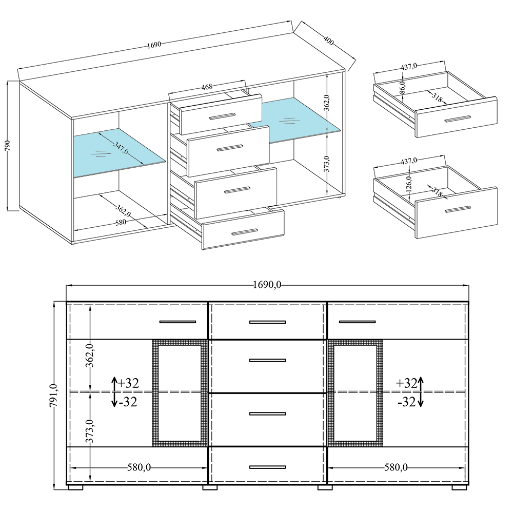 Komoda TANGO | 169 cm | san remo tmavé