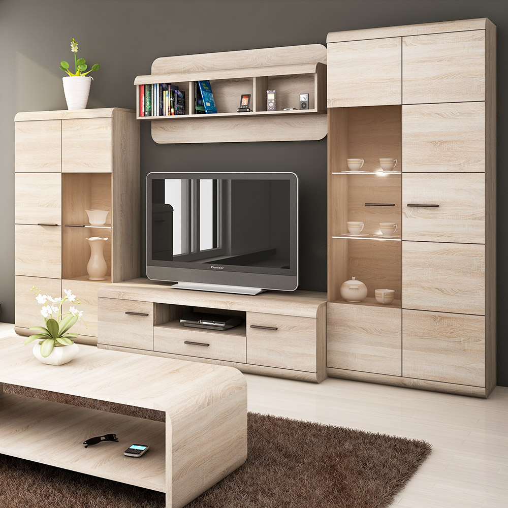 Obývací stěna LINK s | 6 dílů | sestava A | 298 + 120 + 120x60 cm | sonoma