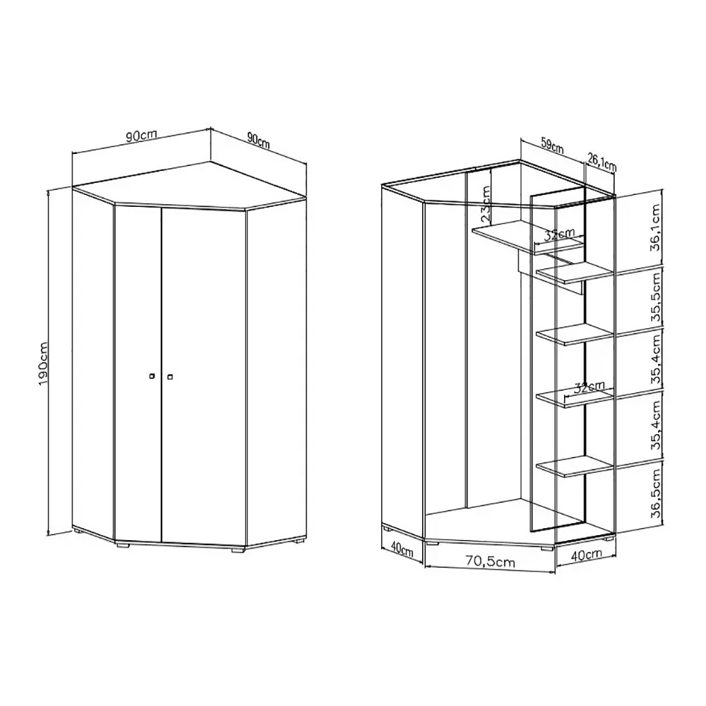 DELTA | šatní skříň rohová DL2 | 90x90 | UNI provedení | dub/antracit
