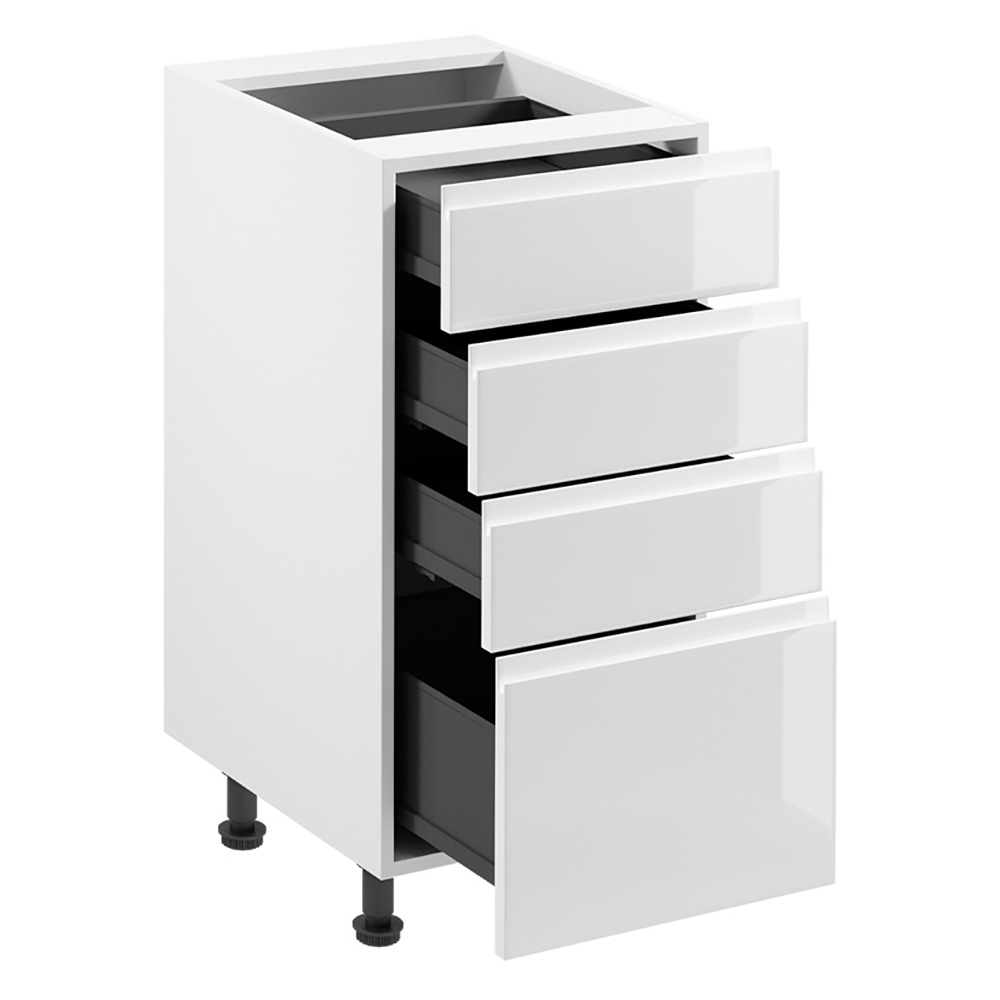 ASPEN b | dolní skříňka D40S4 se zásuvkami METALBOX | 40 cm | SOKL v CENĚ | bílá lesk