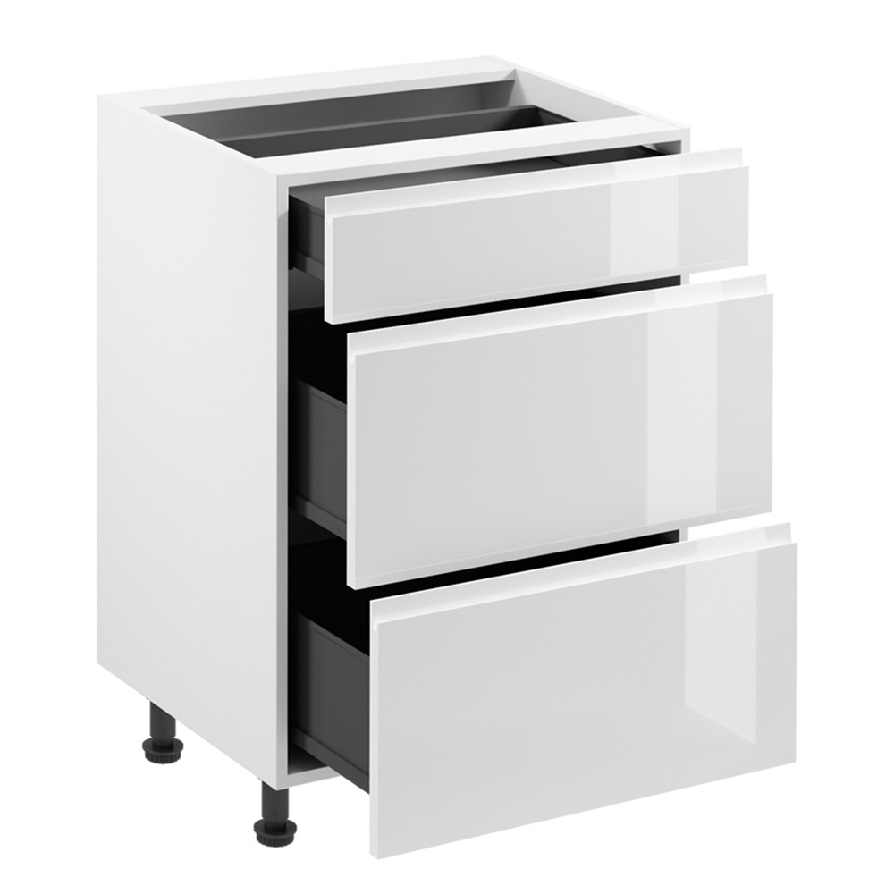 ASPEN b | dolní skříňka D60S3 se zásuvkami METALBOX | 60 cm | SOKL v CENĚ | bílá lesk