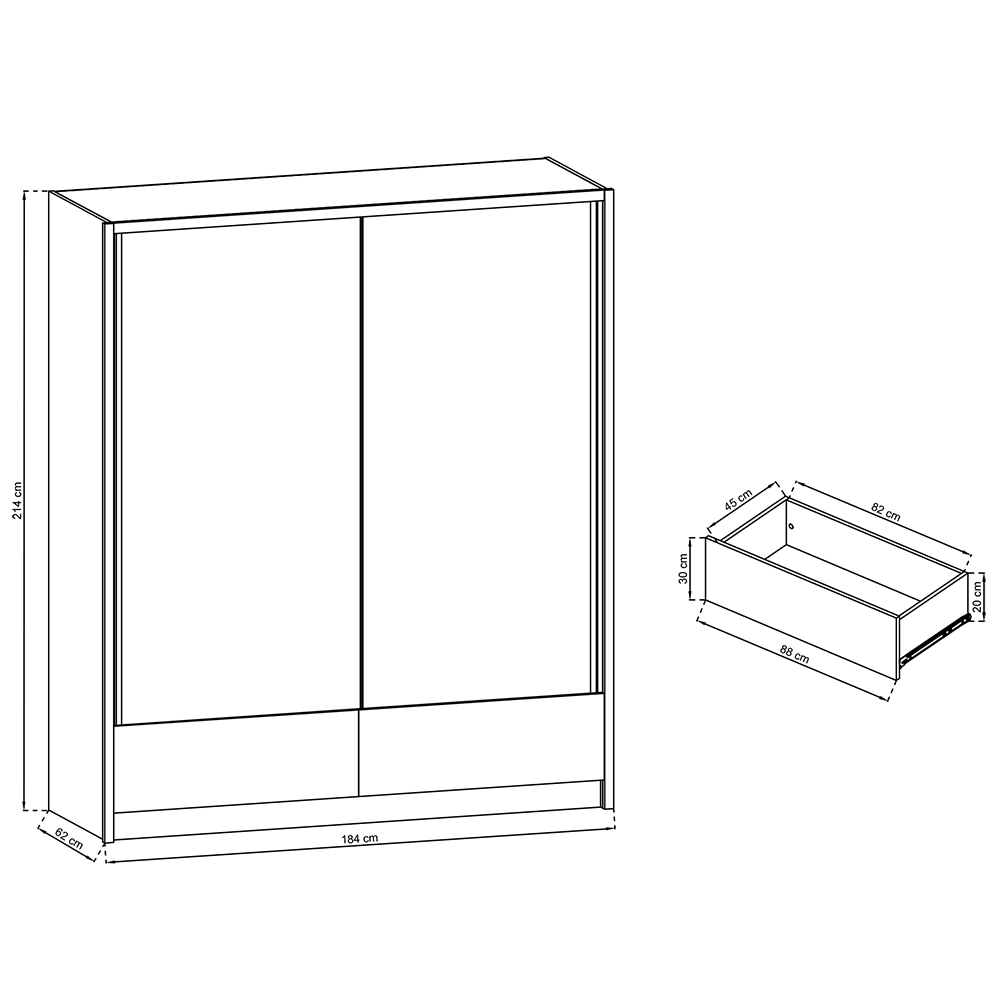 Šatní skříň ARIA II 180 - bílá lesk