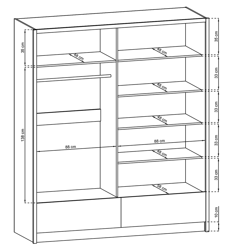 Šatní skříň ARIA II 180 - bílá lesk