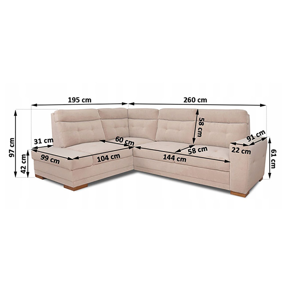 Sedací souprava AMOS | 264x197 cm | PRAVÁ | rozkládací + úložný prostor | VÝBĚR TKANIN