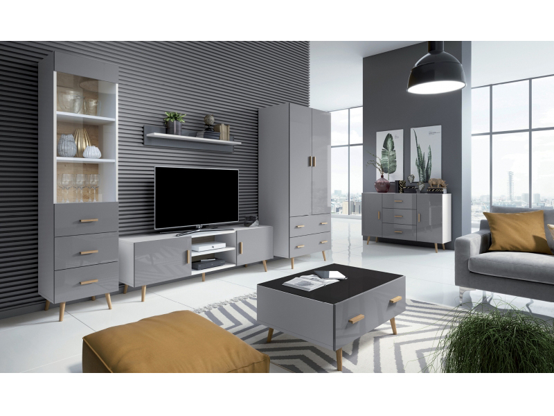 Brillo - komoda K2S2S - bílá/šedá/artisan | 120 cm | POSLEDNÍ KUS