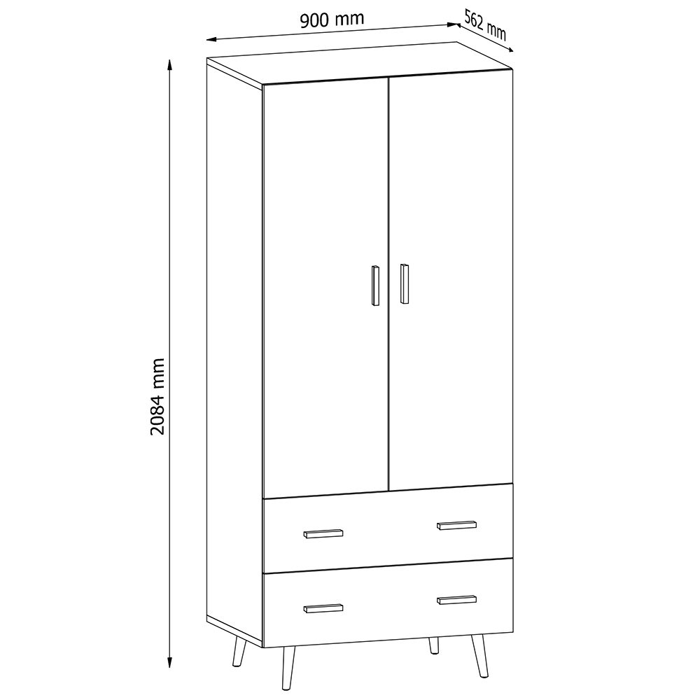 Brillo - šatní skříň S2D2S - bílá/šedá/artisan