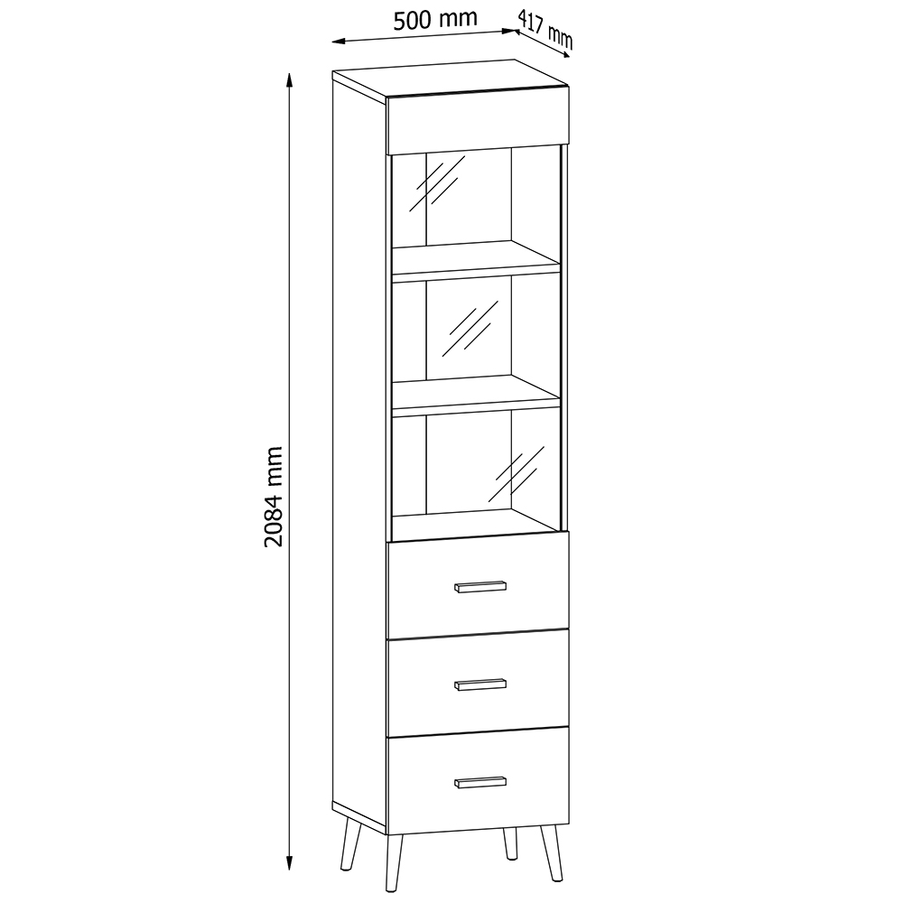 Brillo - vitrína W1D2S - bílá/šedá/artisan