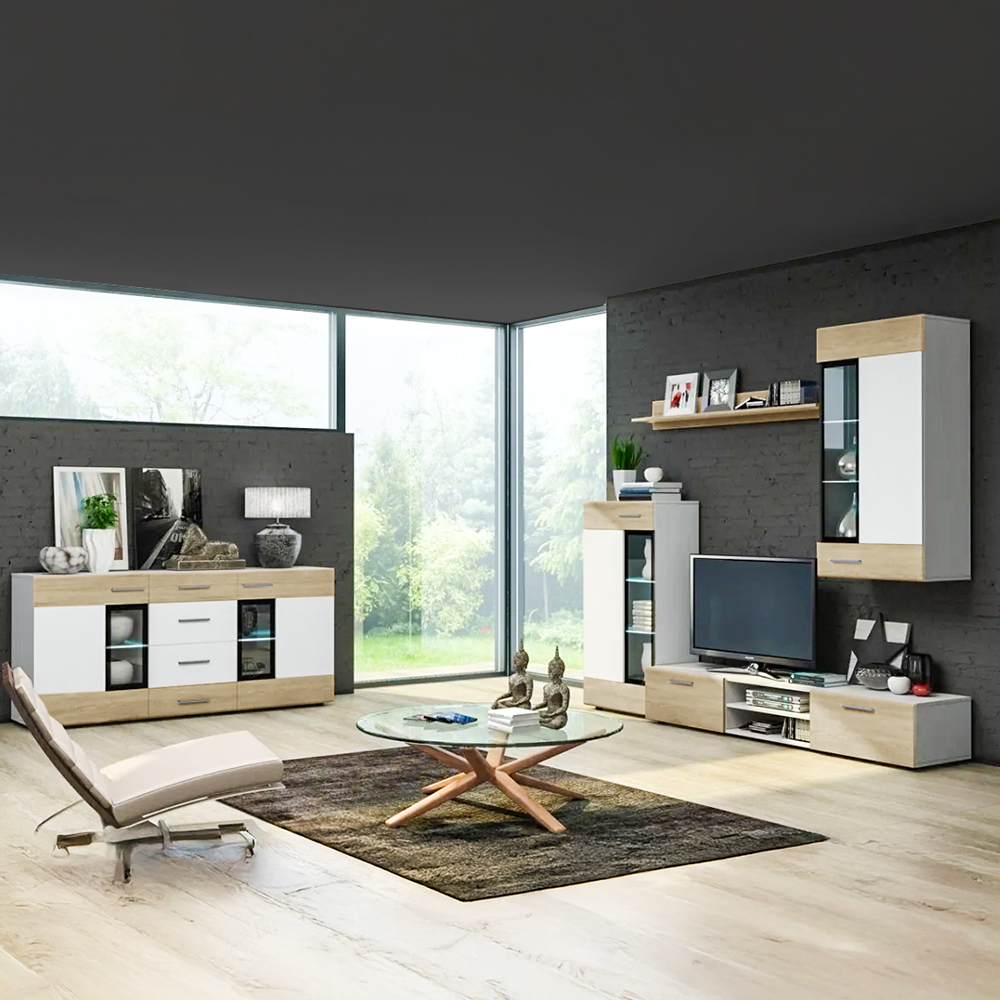 Obývací stěna TANGO + komoda | 235 cm + 169 cm | bílá/sonoma | AKCE do VYPRODÁNÍ