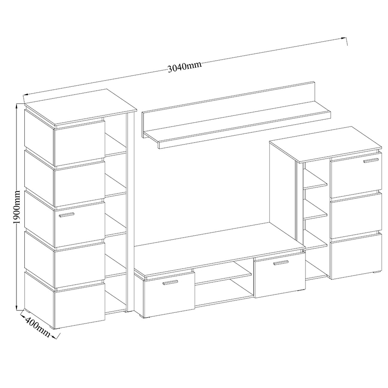 Obývací stěna FAROS | 304 cm | 4 díly | artisan/matera