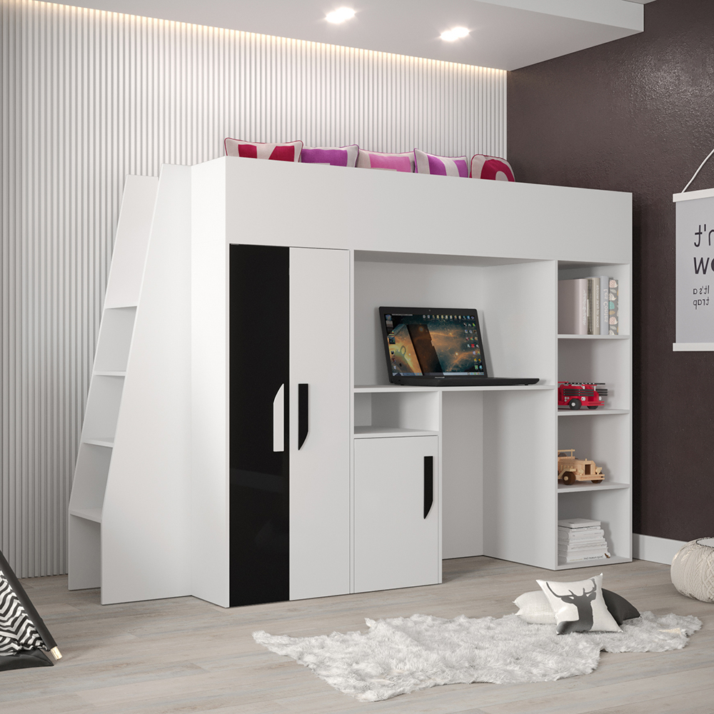 Patrová postel PARTY 15 | bílá/černá-lesk | UNIVERZÁLNÍ