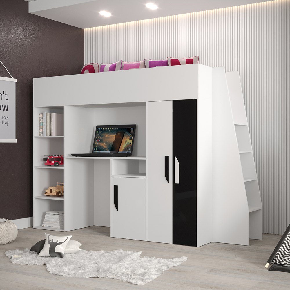 Patrová postel PARTY 15 | bílá/černá-lesk | UNIVERZÁLNÍ