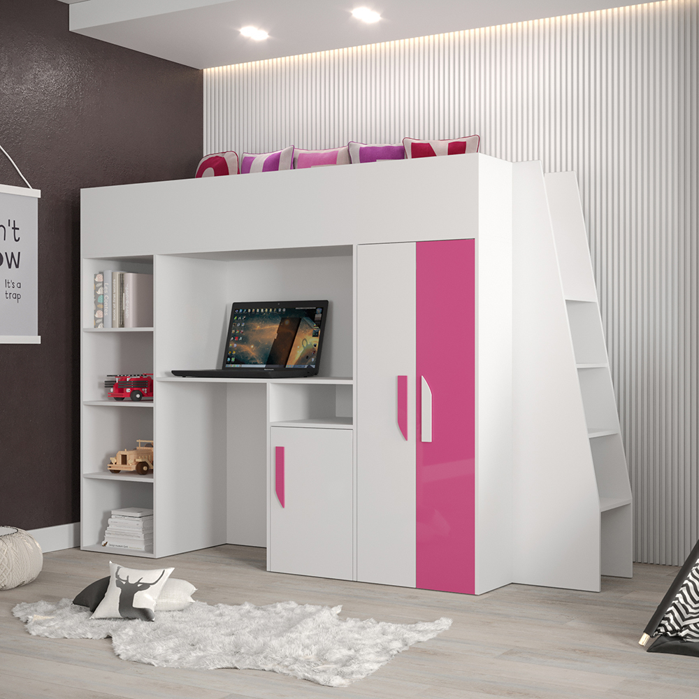 Patrová postel PARTY 15 | bílá/růžová-lesk | UNIVERZÁLNÍ