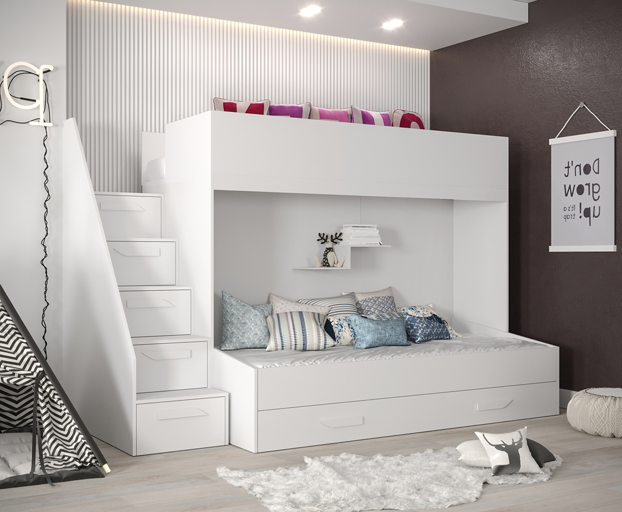 Dvoupatrová postel PARTY 16 | bílá/bílá-lesk-bílé úchyty | UNIVERZÁLNÍ