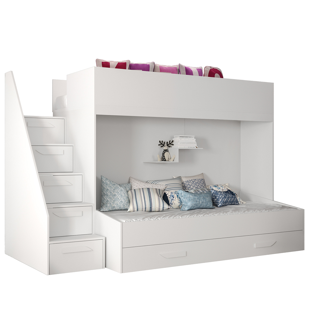 Dvoupatrová postel PARTY 16 | bílá/bílá-lesk-bílé úchyty | UNIVERZÁLNÍ