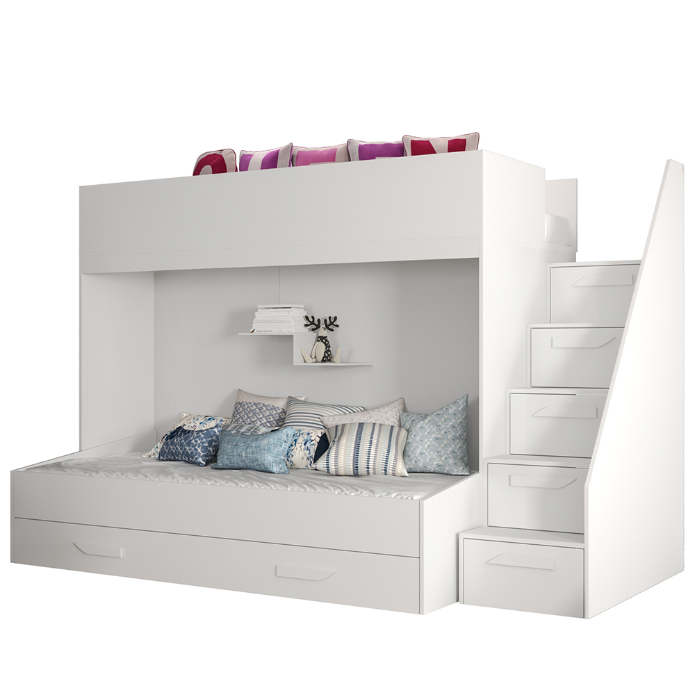 Dvoupatrová postel PARTY 16 | bílá/bílá-lesk-bílé úchyty | UNIVERZÁLNÍ