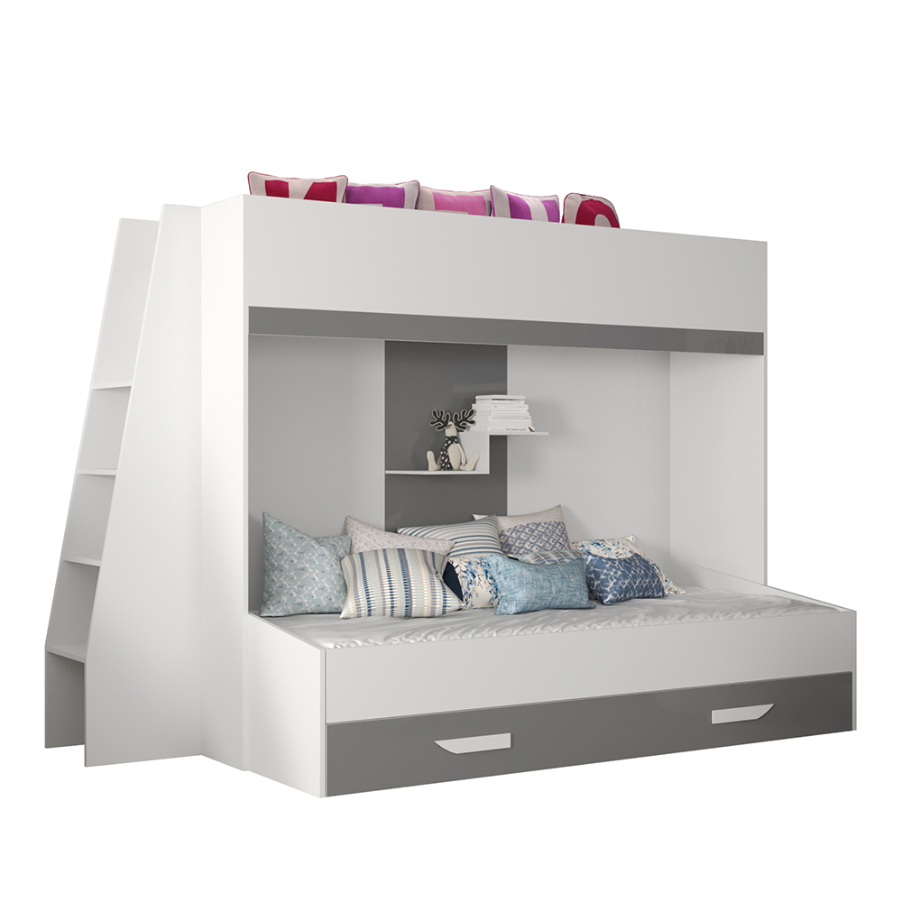 Dvoupatrová postel PARTY 17 | bílá/šedá-lesk | UNIVERZÁLNÍ