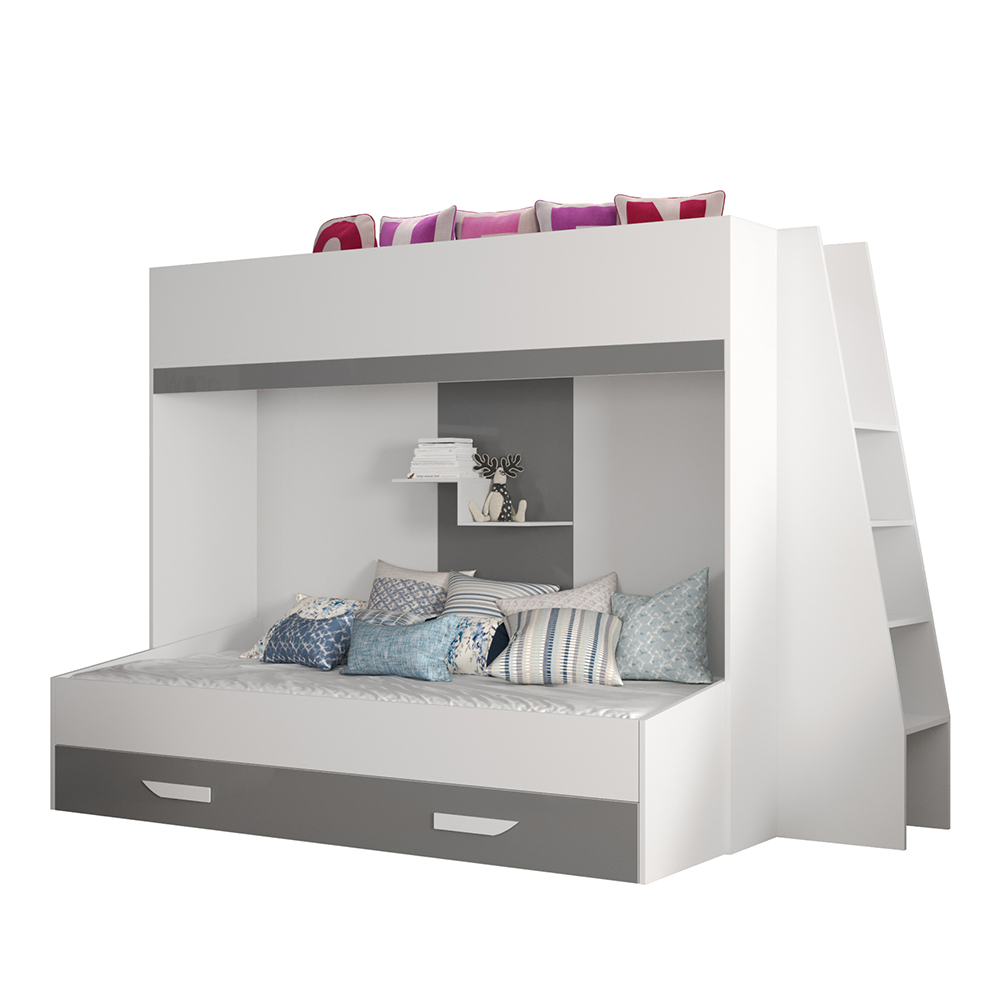 Dvoupatrová postel PARTY 17 | bílá/šedá-lesk | UNIVERZÁLNÍ