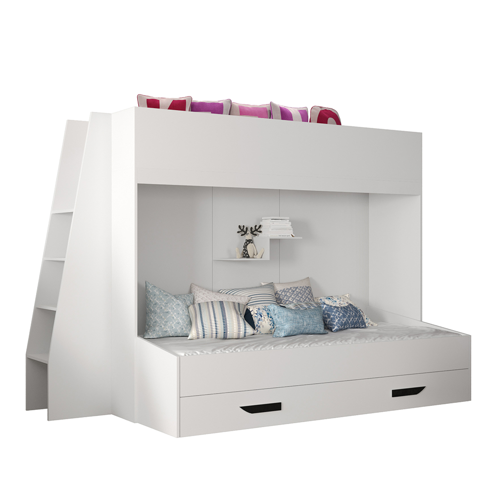 Dvoupatrová postel PARTY 17 | bílá/bílá-lesk-černé úchyty | UNIVERZÁLNÍ