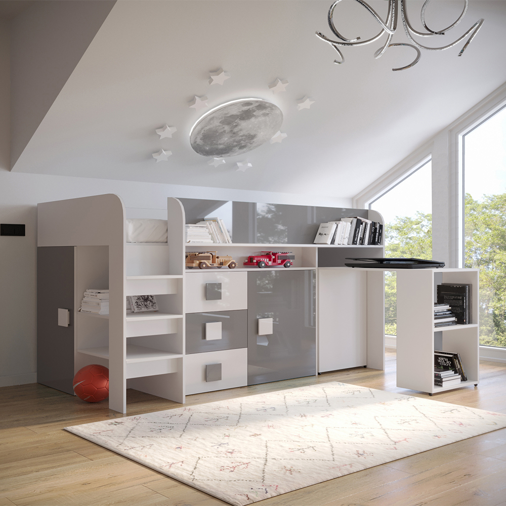 Patrová postel TOLEDO 1 | bílá/šedá-lesk | UNIVERZÁLNÍ