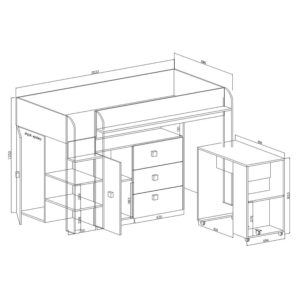 Patrová postel TOLEDO 1 | bílá/bílá-lesk-tyrkysové úchyty | UNIVERZÁLNÍ
