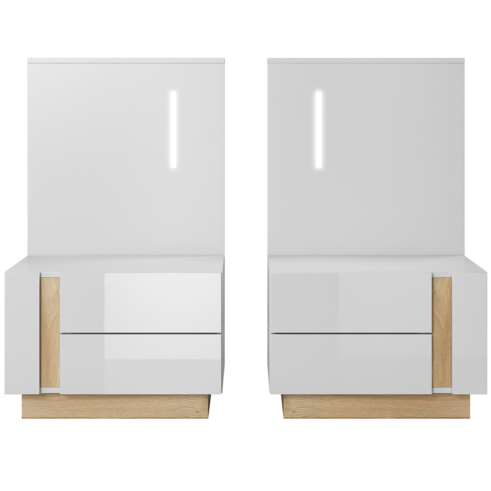 ARCO | 2x noční stolek + LED osvětlení | 2x 60 cm | PUSH OPEN | bílá mat/lesk/dub grandson