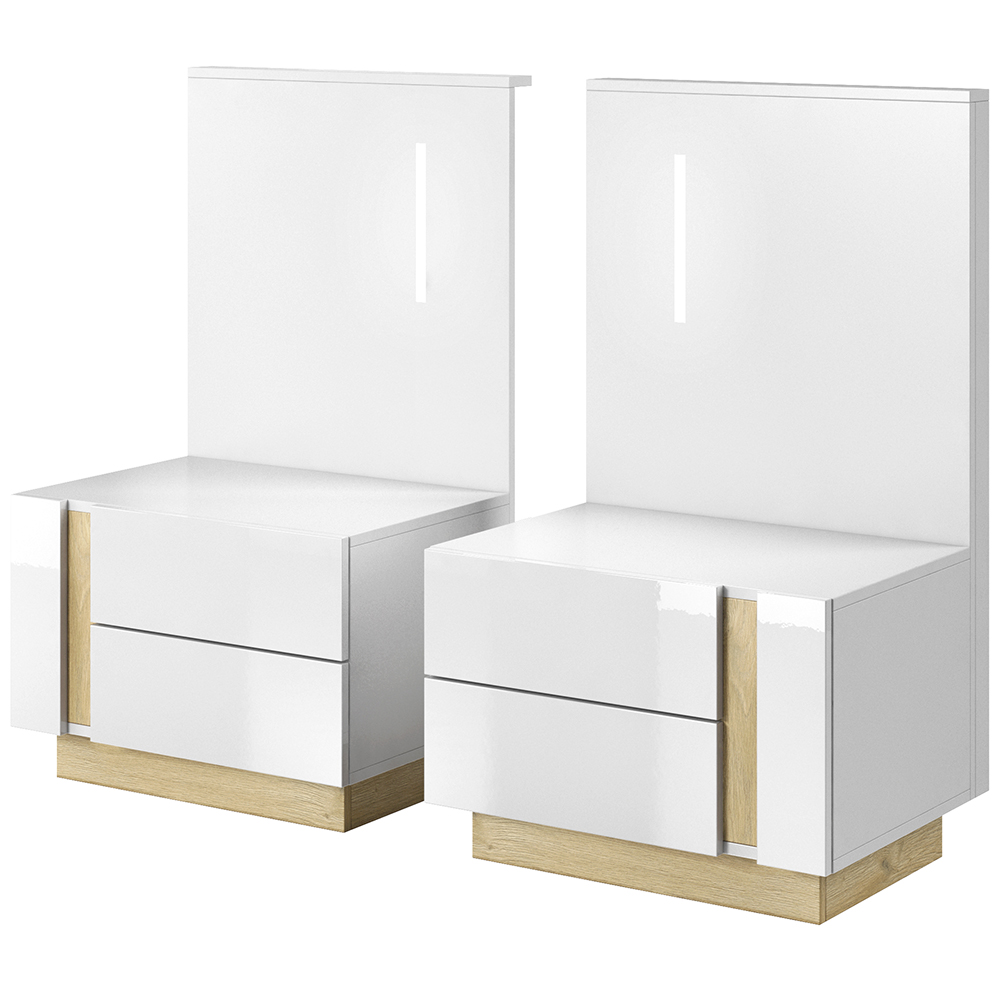 ARCO | 2x noční stolek + LED osvětlení | 2x 60 cm | PUSH OPEN | bílá mat/lesk/dub grandson