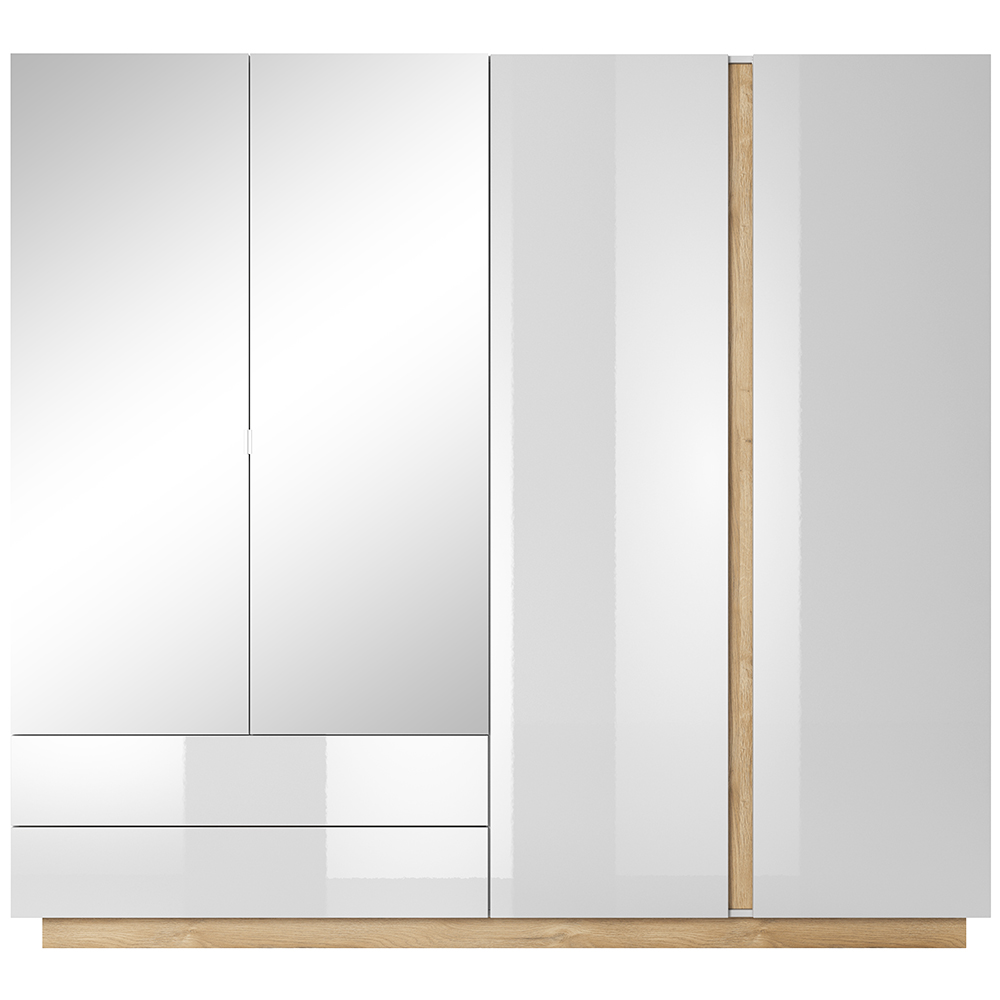 ARCO | šatní skříň 220 se zrcadlem | 220 cm | PUSH OPEN | bílá mat/lesk/dub grandson
