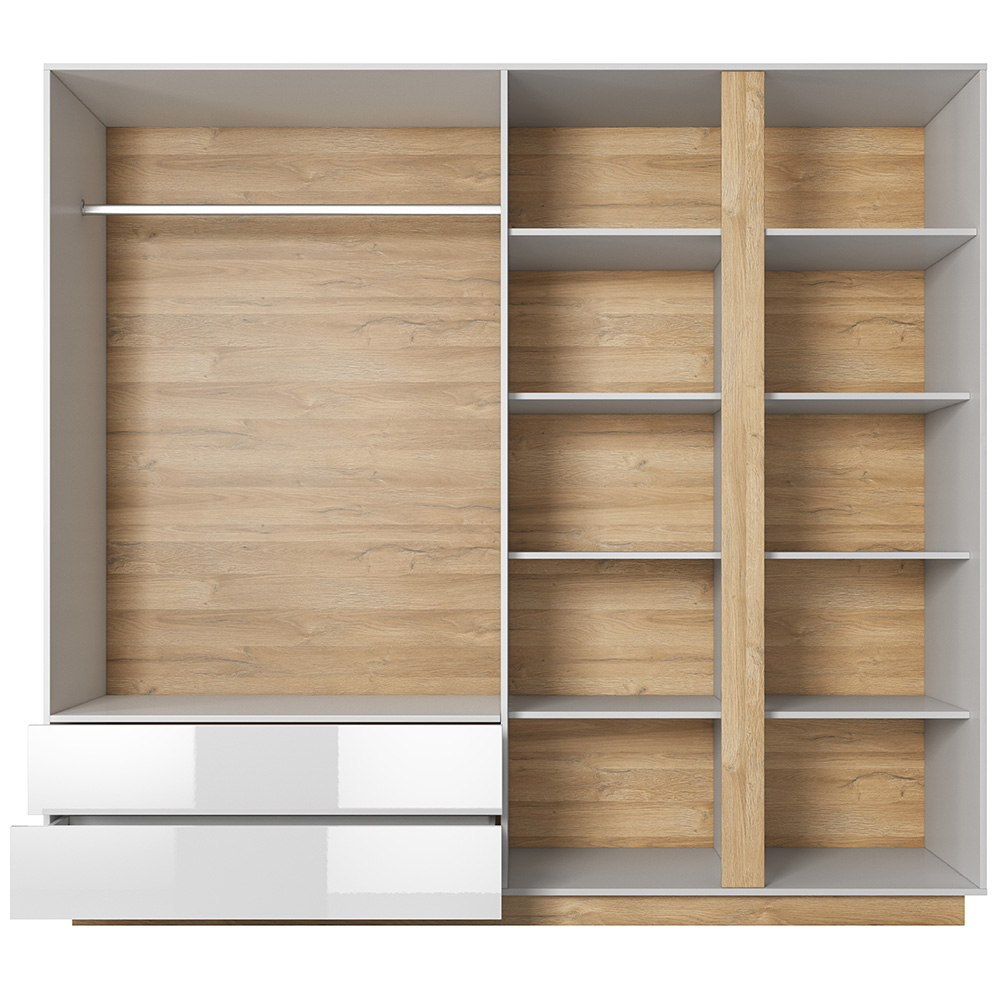 ARCO | šatní skříň 220 se zrcadlem | 220 cm | PUSH OPEN | bílá mat/lesk/dub grandson