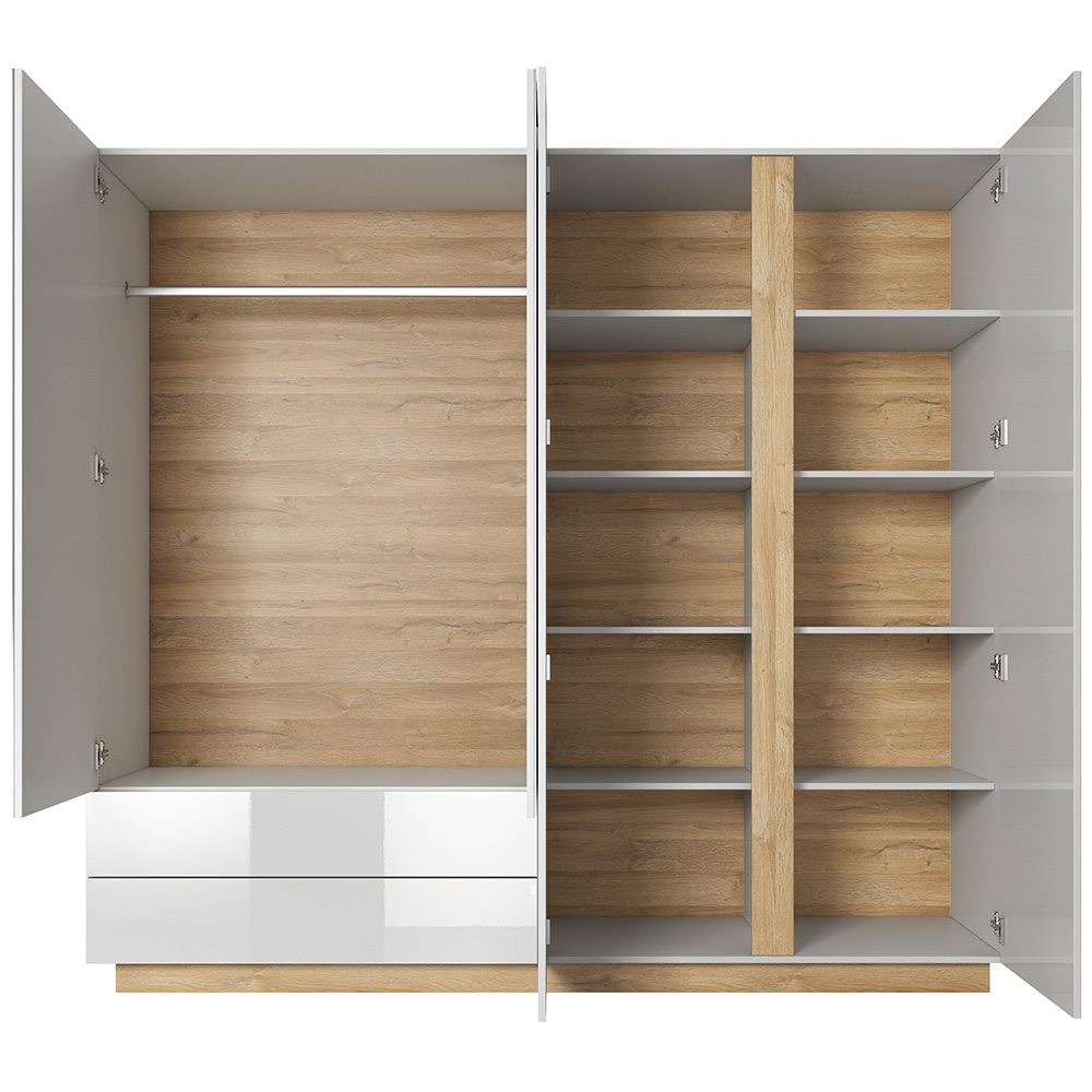 ARCO | šatní skříň 220 se zrcadlem | 220 cm | PUSH OPEN | bílá mat/lesk/dub grandson