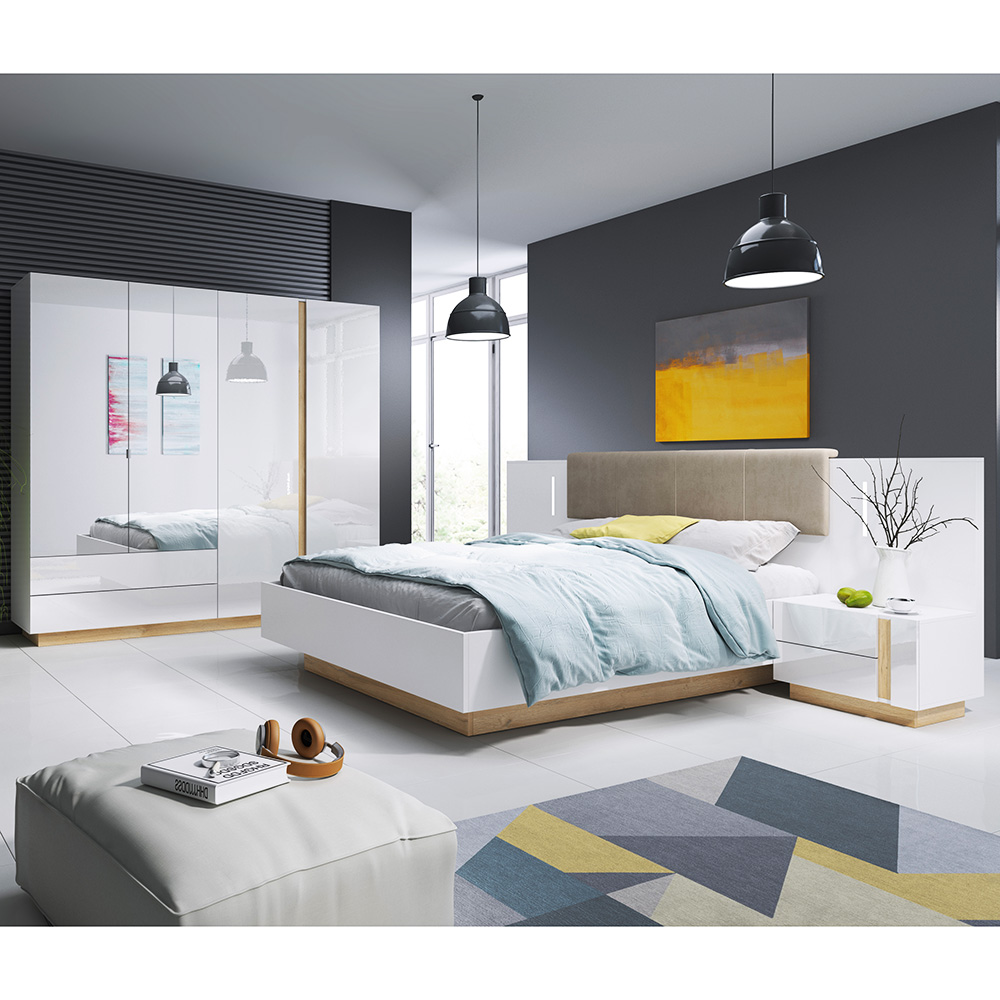 ARCO | šatní skříň 220 se zrcadlem | 220 cm | PUSH OPEN | bílá mat/lesk/dub grandson