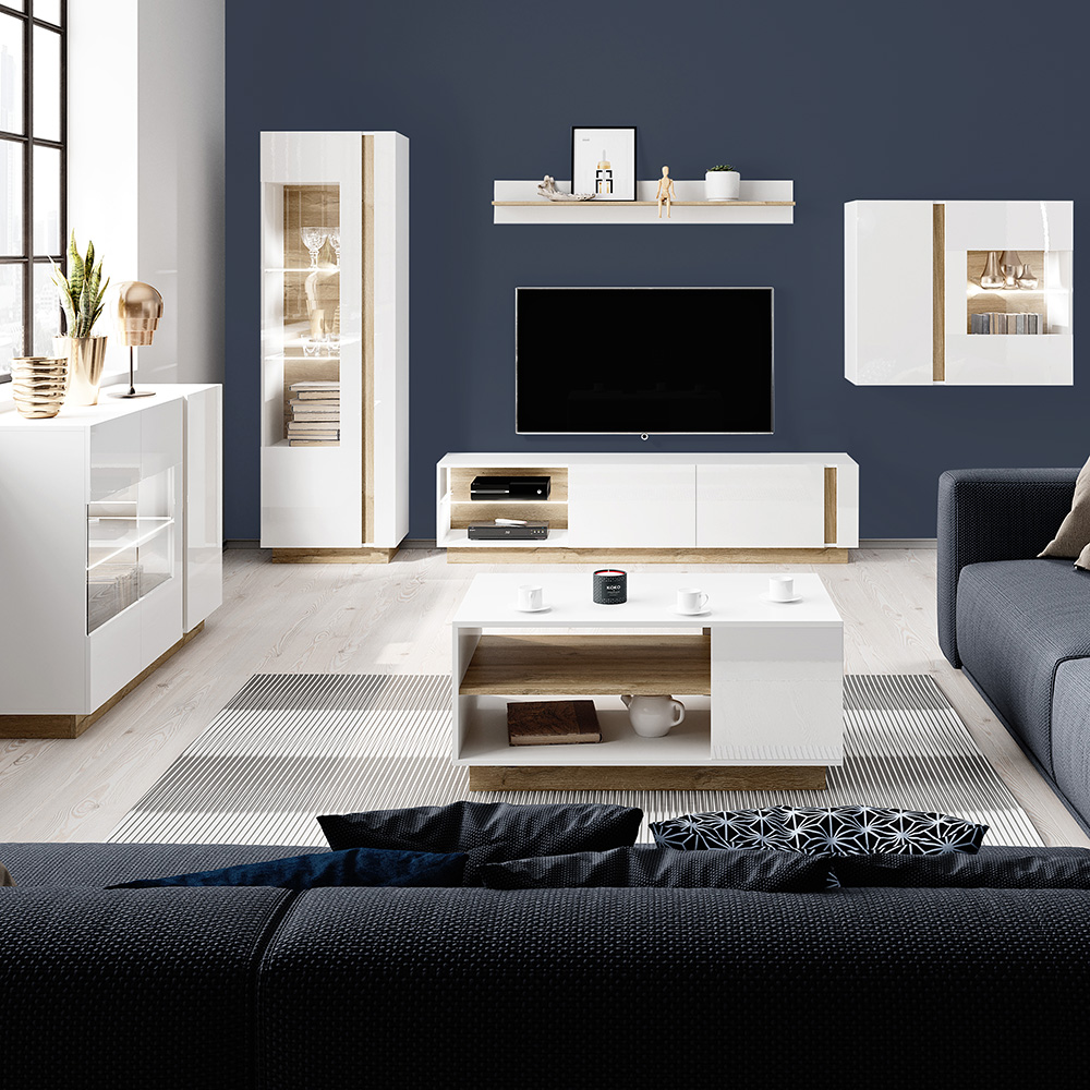 ARCO | šatní skříň 220 se zrcadlem | 220 cm | PUSH OPEN | bílá mat/lesk/dub grandson