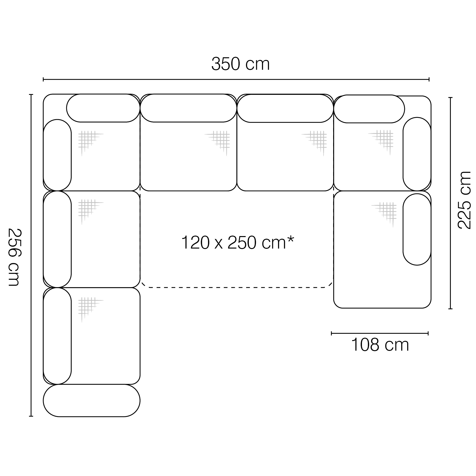 Sedací souprava ROSSO U | 256x350x225 | ROZKLÁDACÍ | levá | VÝBĚR TKANIN