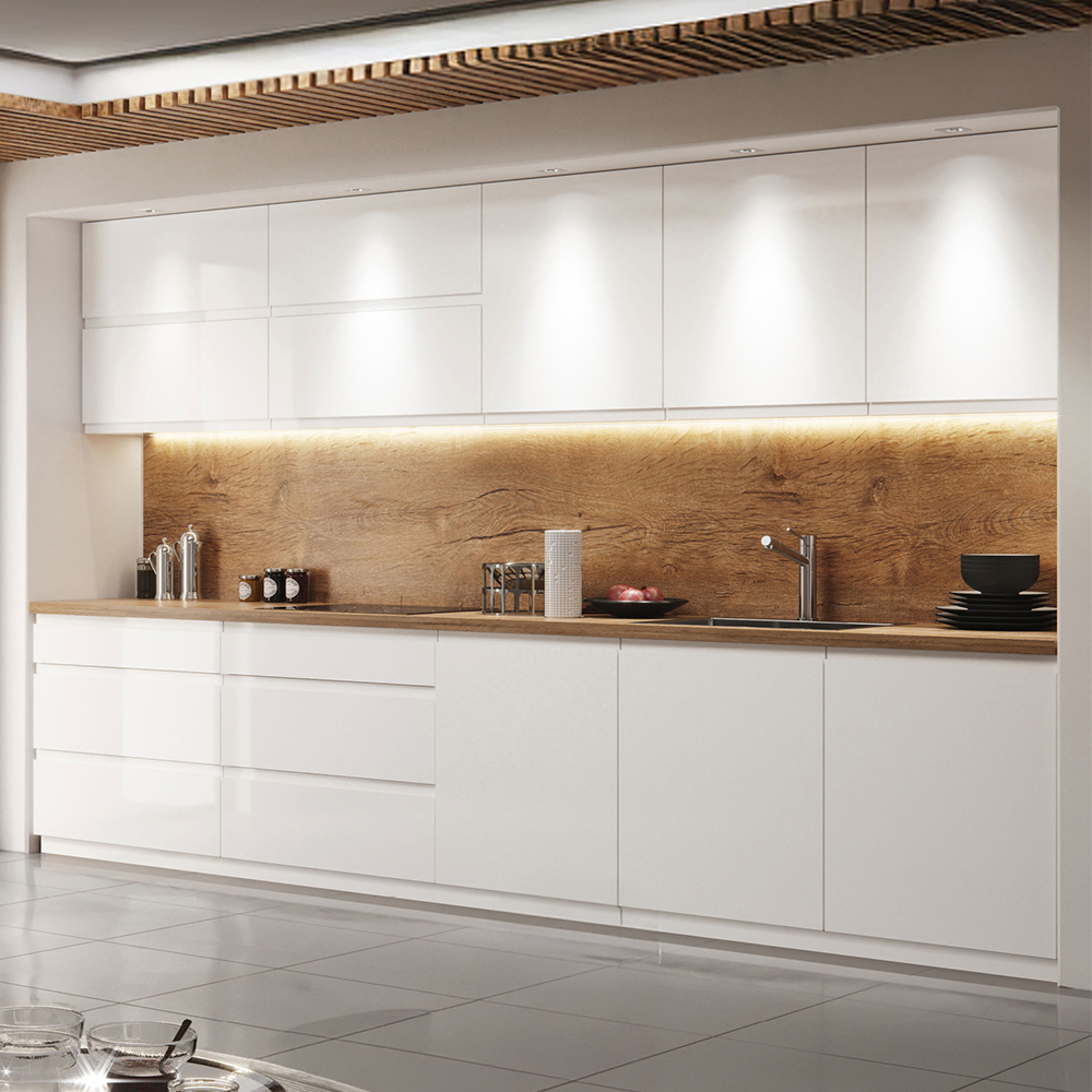 Kuchyňská linka ASPEN b | 180 cm + 340 cm | zásuvky METALBOX | SOKL v CENĚ | bílá lesk