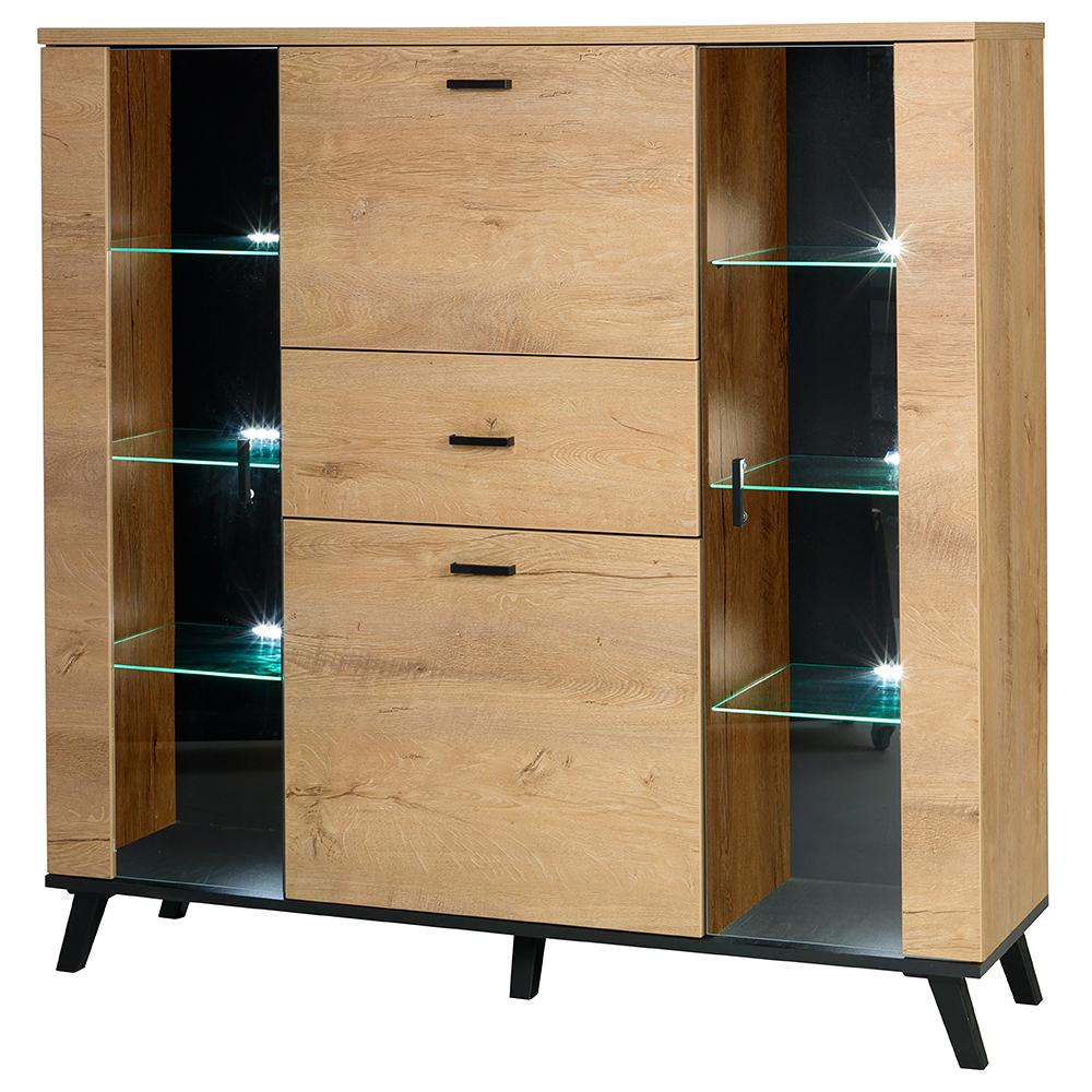 John II | komoda 3 | 131 cm | dub lefkas světlý/černá