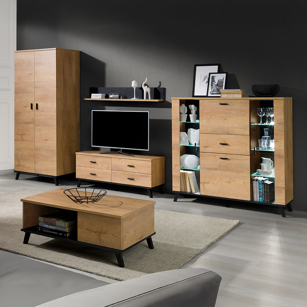 John II | TV stolek 7 | 121 cm | dub lefkas světlý/černá